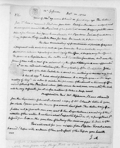 James Madison letter to Thomas Jefferson